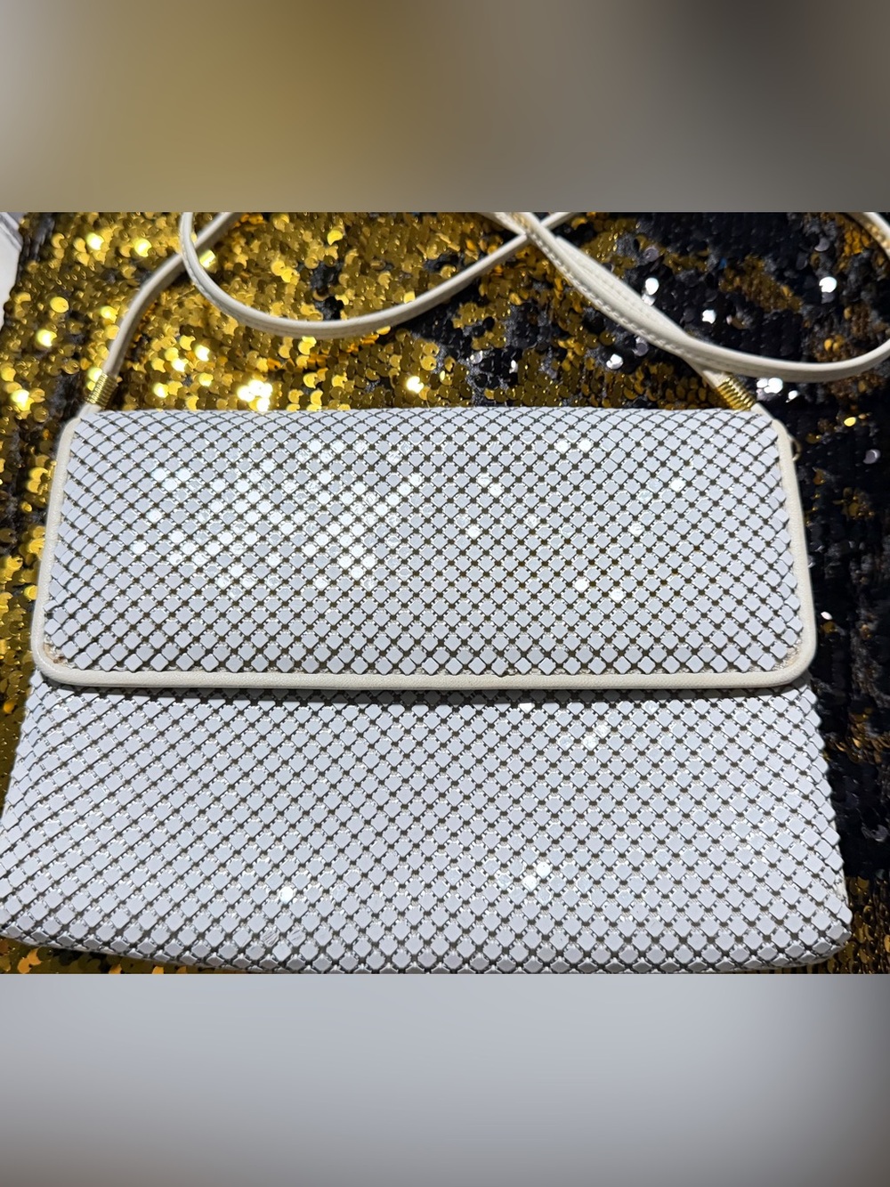 Y2K Modern Vintage Whiting & Davis Gold Tone Mesh Chainmail clutch crossbody USA - Picture 1 of 9
